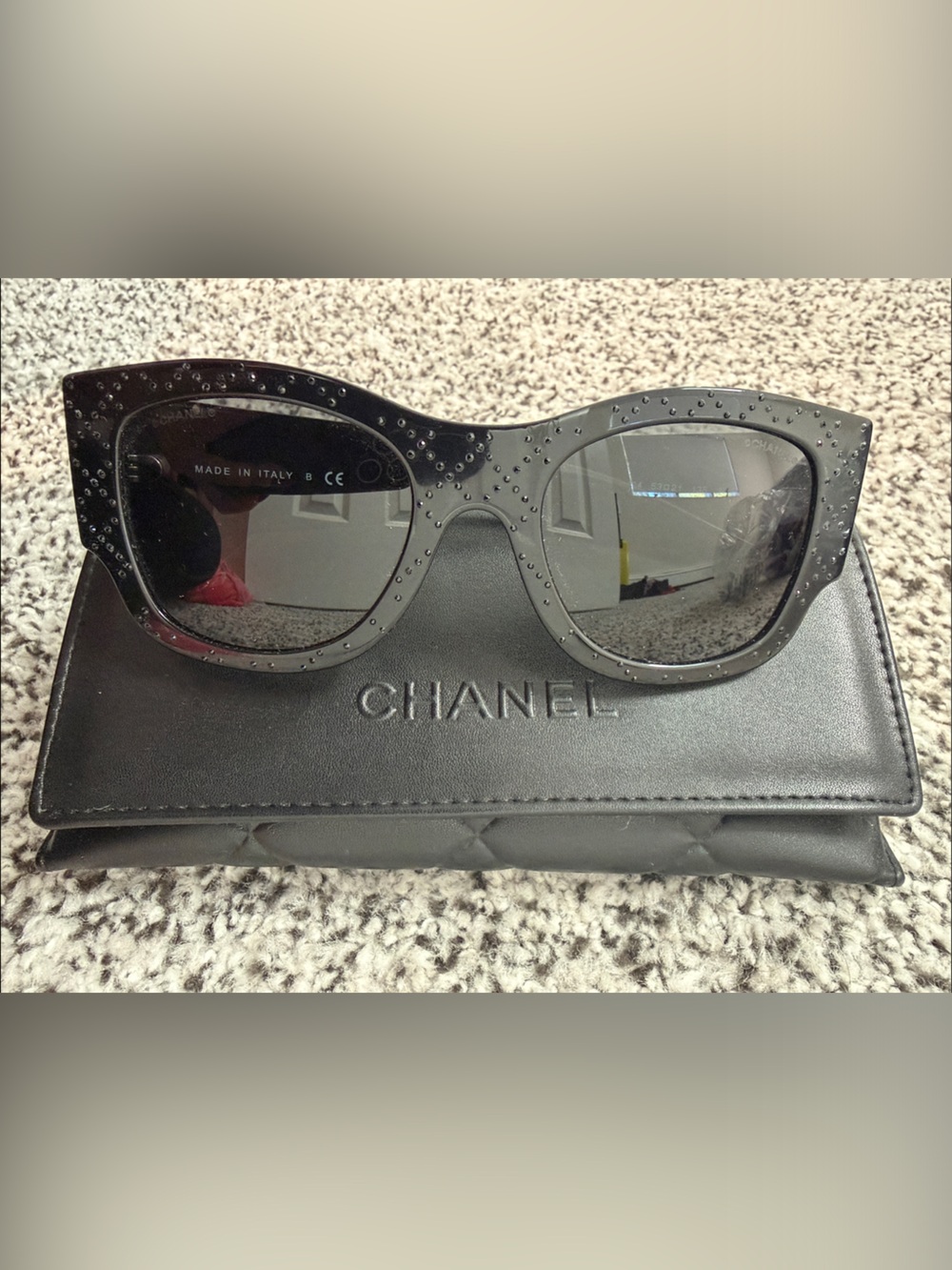 CHANEL Black Crystal-Studded Oversized Sunglasses